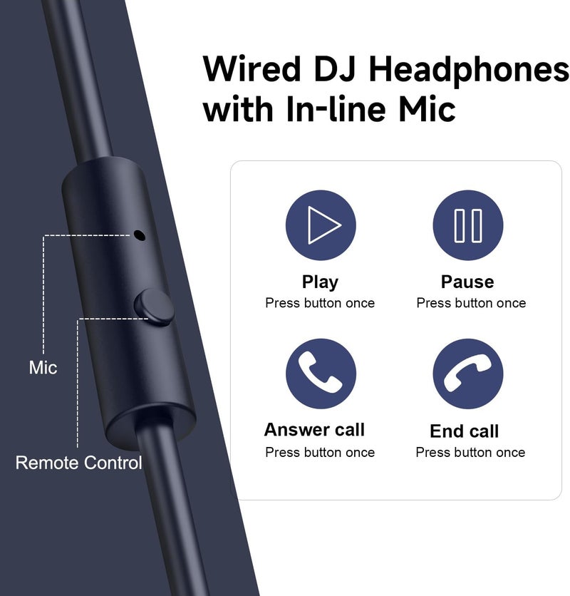 OneOdio Wired Over Ear Headphones Studio Monitor & Mixing DJ Stereo Headsets with 50mm Neodymium Drivers and 1/4 to 3.5mm Jack for AMP Computer Recording Podcast Keyboard Guitar Laptop - Dark Blue - Image 4